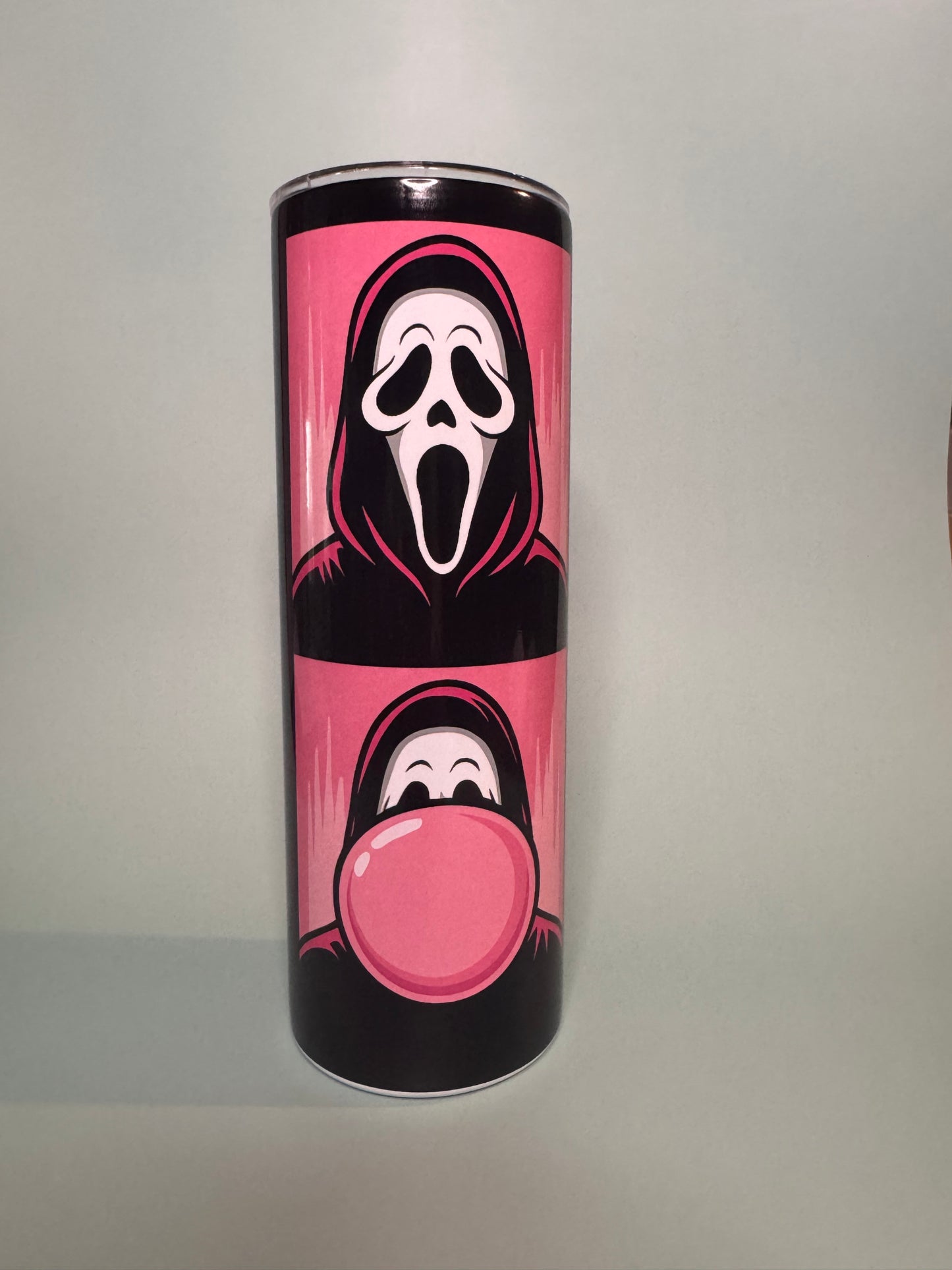 Pink Bubblegum "Ghost Face" 20oz stainless steel tumbler