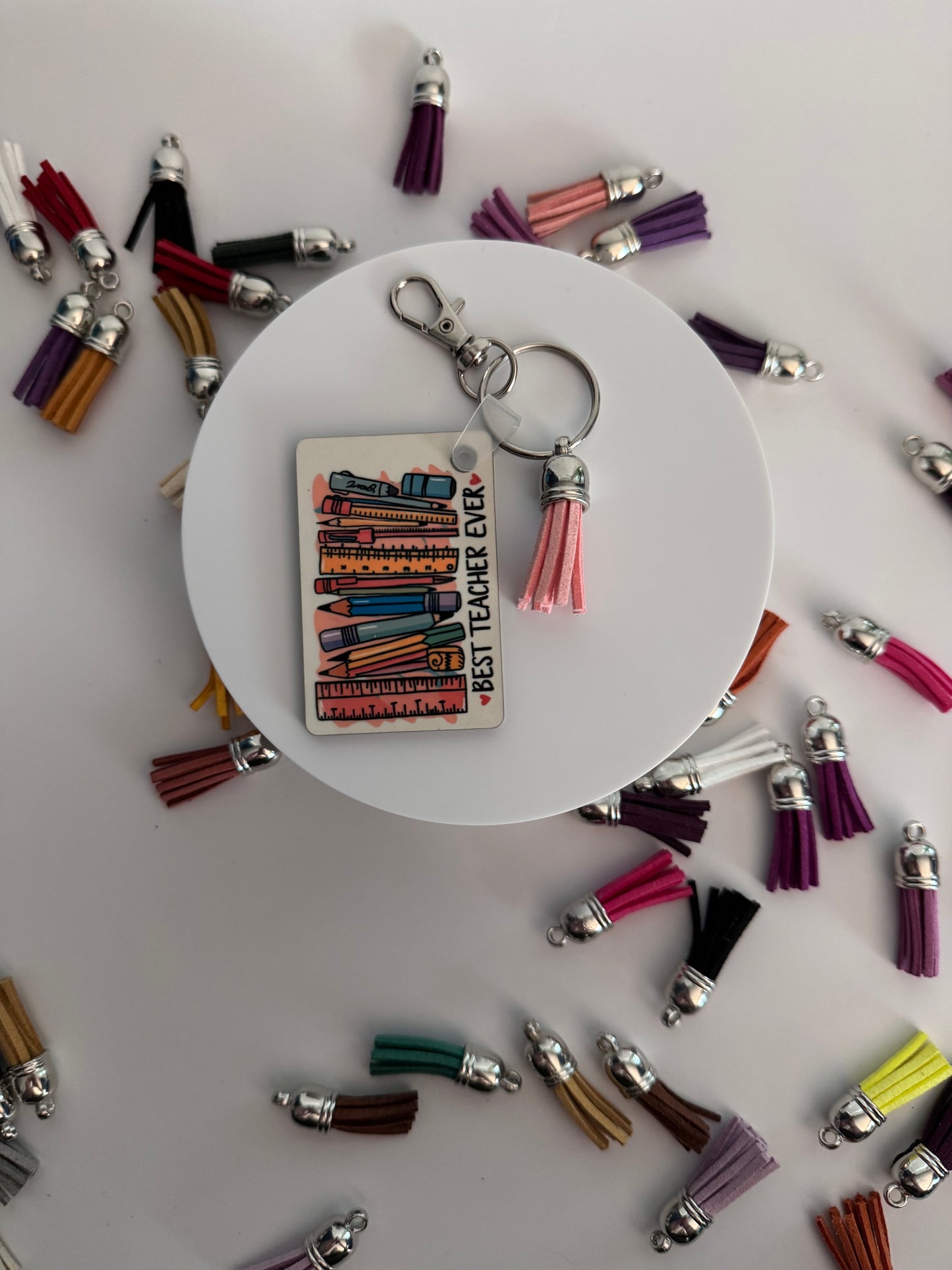 “Best Teacher Ever” Keychain (Rectangle) WITH Tassel