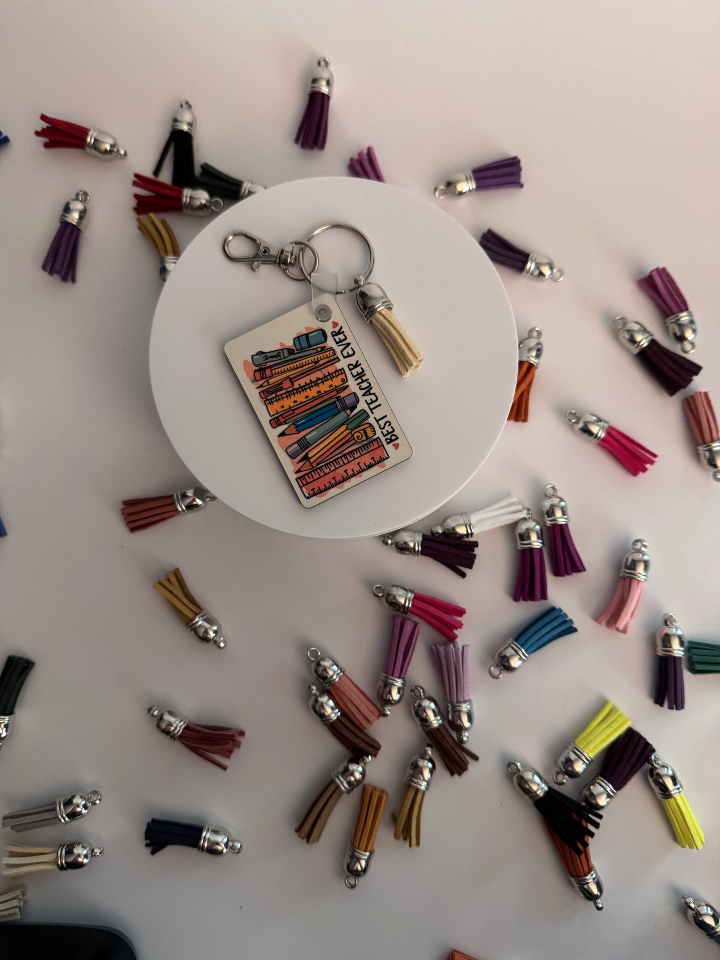 “Best Teacher Ever” Keychain (Rectangle) WITH Tassel