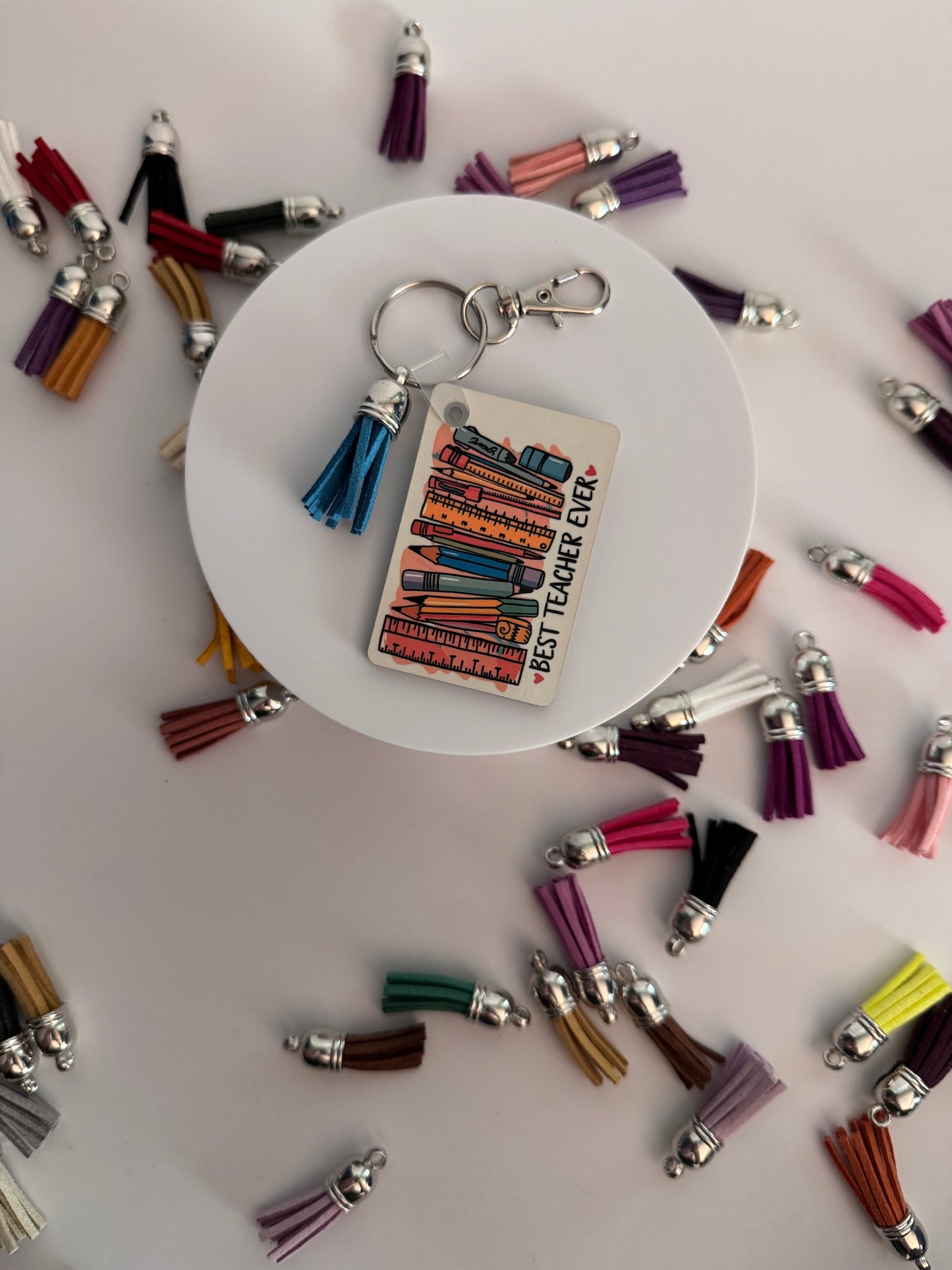 “Best Teacher Ever” Keychain (Rectangle) WITH Tassel