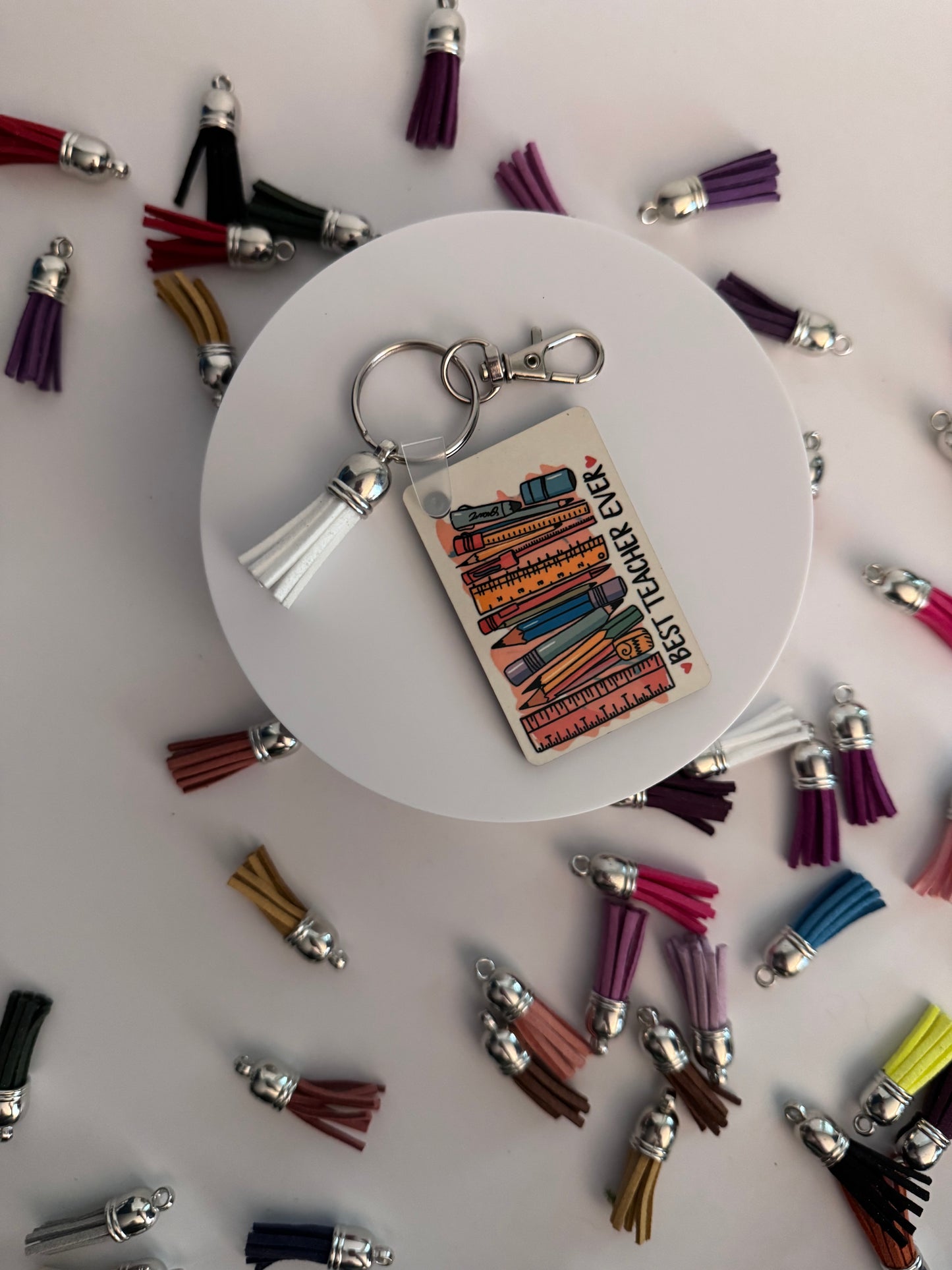 “Best Teacher Ever” Keychain (Rectangle) WITH Tassel