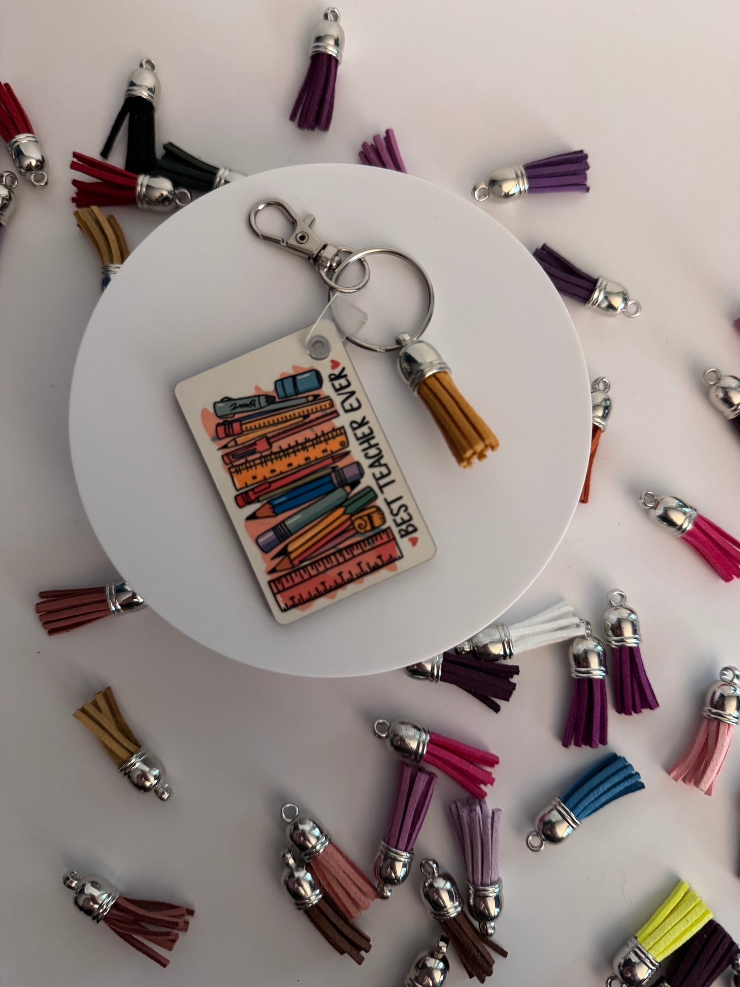 “Best Teacher Ever” Keychain (Rectangle) WITH Tassel