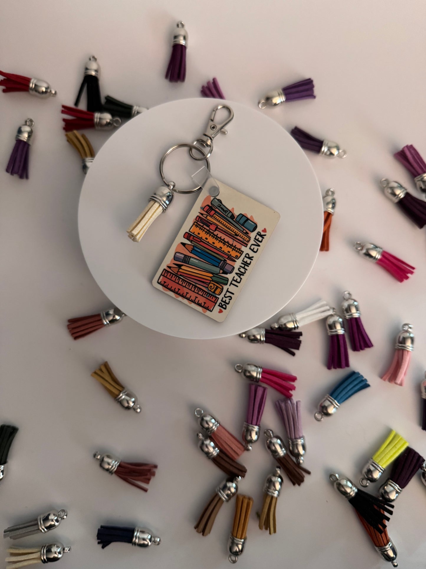 “Best Teacher Ever” Keychain (Rectangle) WITH Tassel