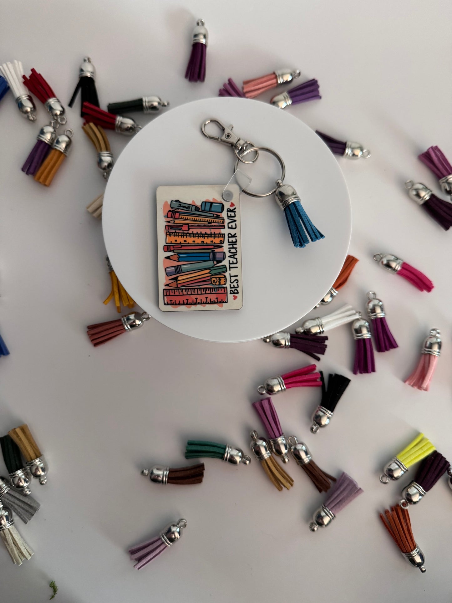 “Best Teacher Ever” Keychain (Rectangle) WITH Tassel