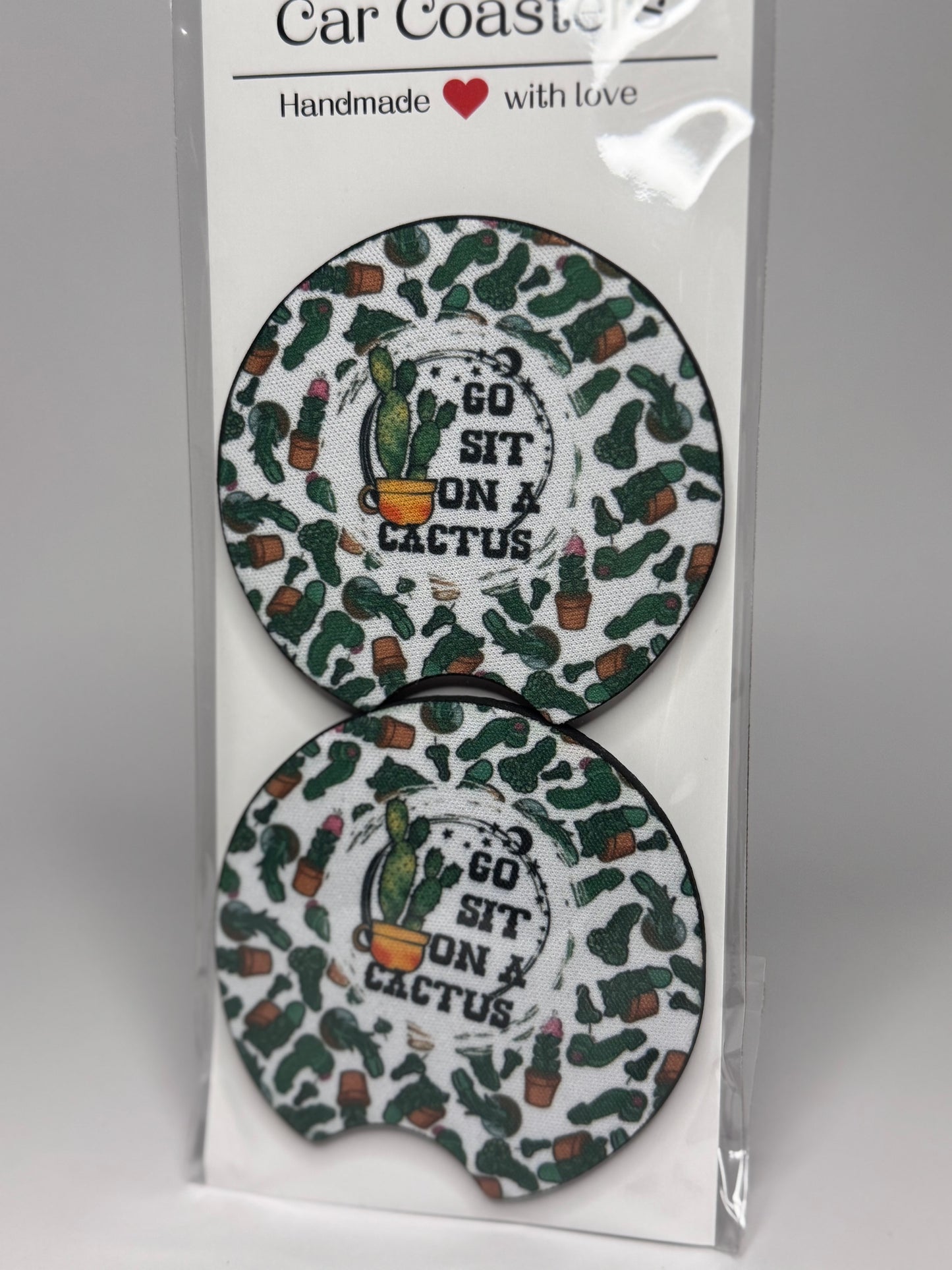 "Go Sit On A Cactus" Car Coaster Set