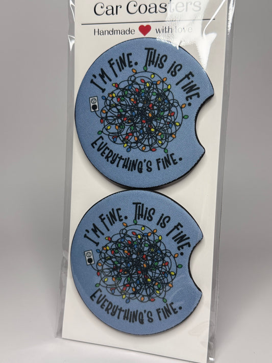Christmas lights "Im Fine" Car Coaster Set