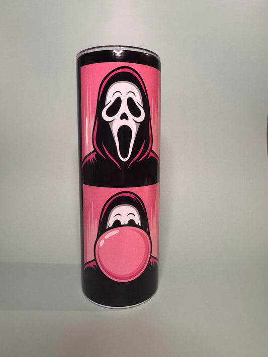 Pink Bubblegum "Ghost Face" 20oz stainless steel tumbler