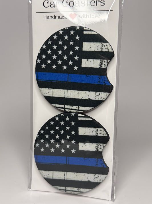 "Back The Blue" Car Coaster Set