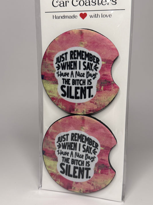 "The B is Silent" Car Coaster Set
