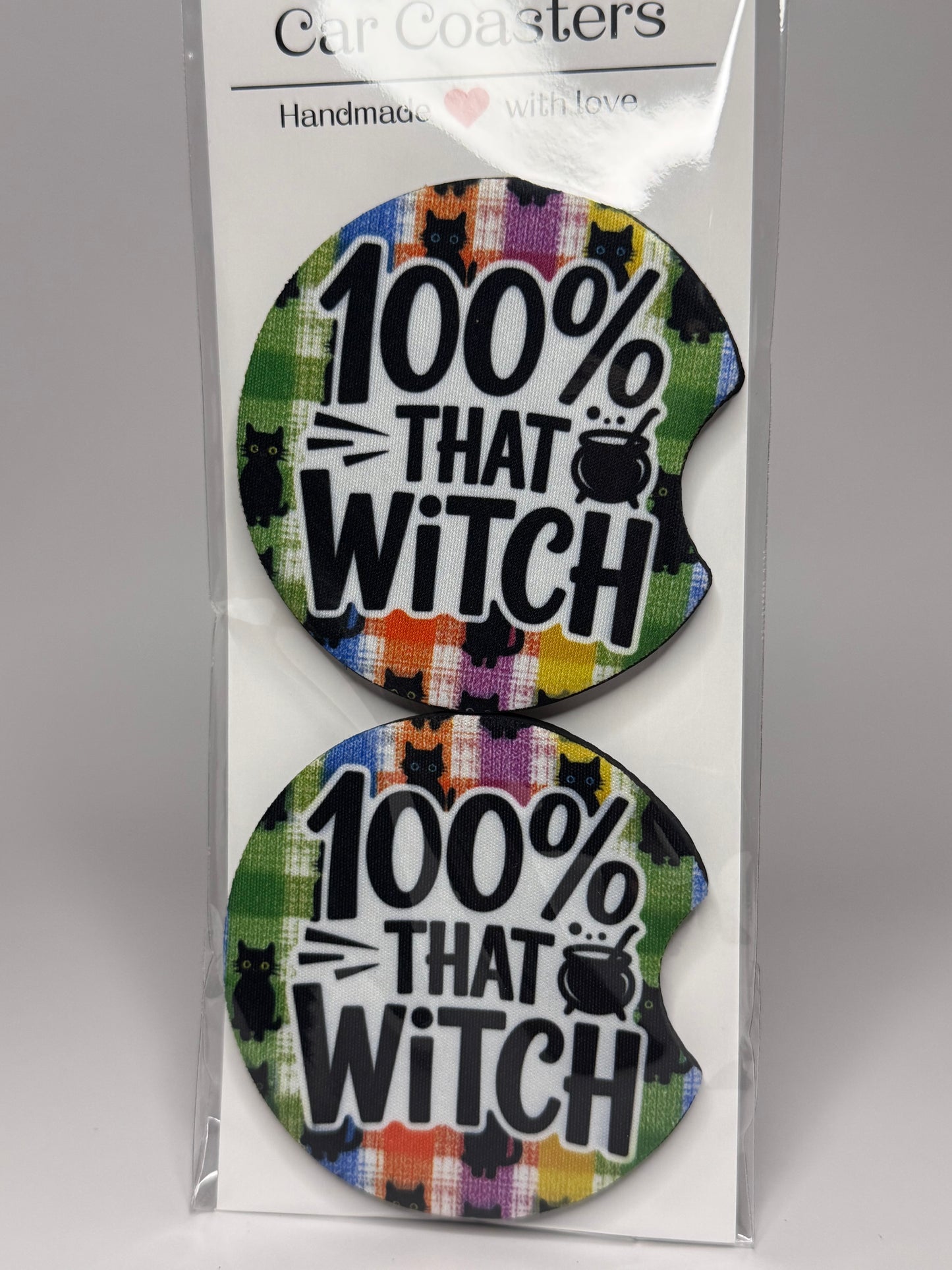 "100% That Witch" Car Coaster Set