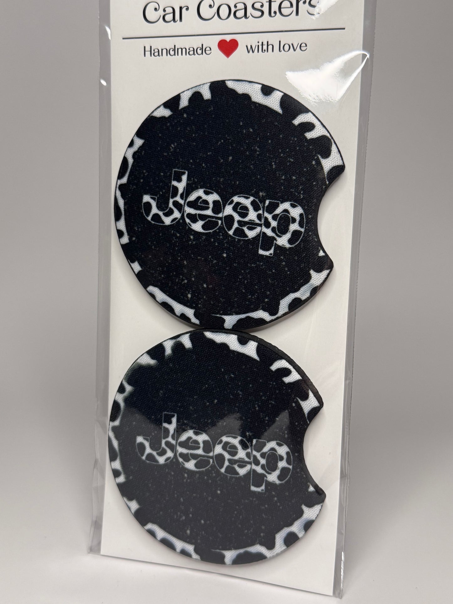 Cow Print "JEEP" Car Coaster Set