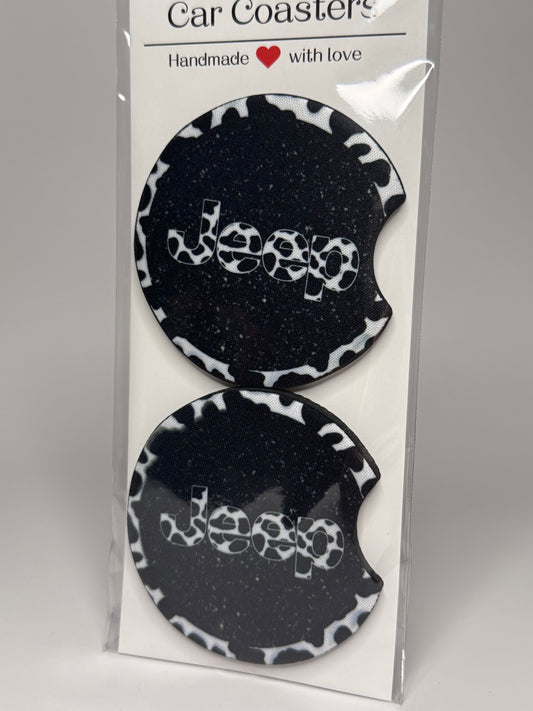 Cow Print "JEEP" Car Coaster Set