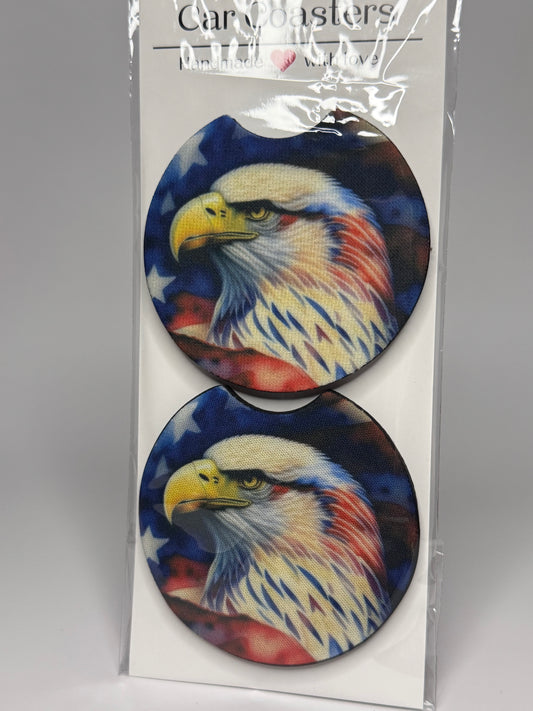 American Flag Eagle Car Coaster Set
