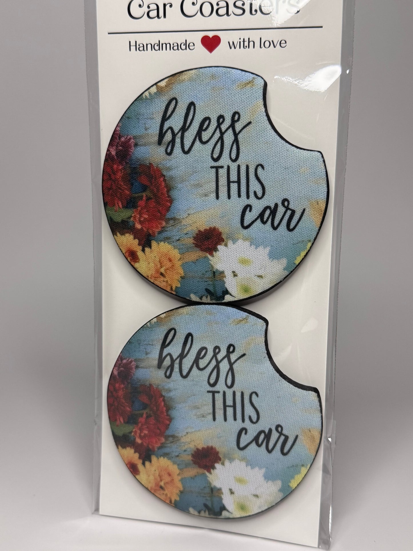 "Bless This Car" Car Coaster Set