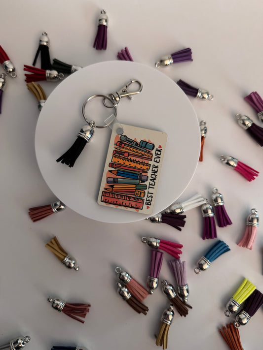 “Best Teacher Ever” Keychain (Rectangle) WITH Tassel