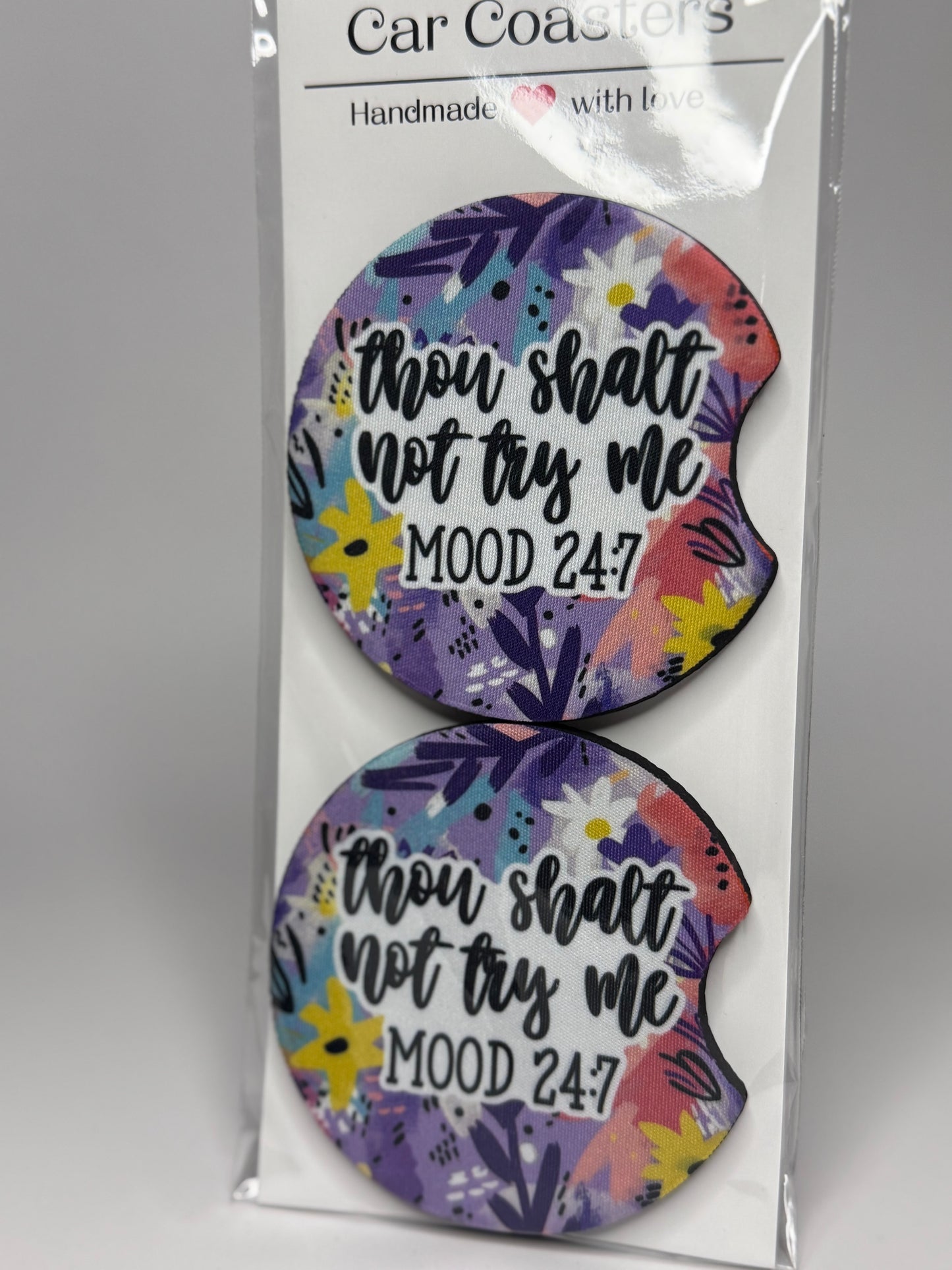 "Thou Shall Not Try Me" Car Coaster Set