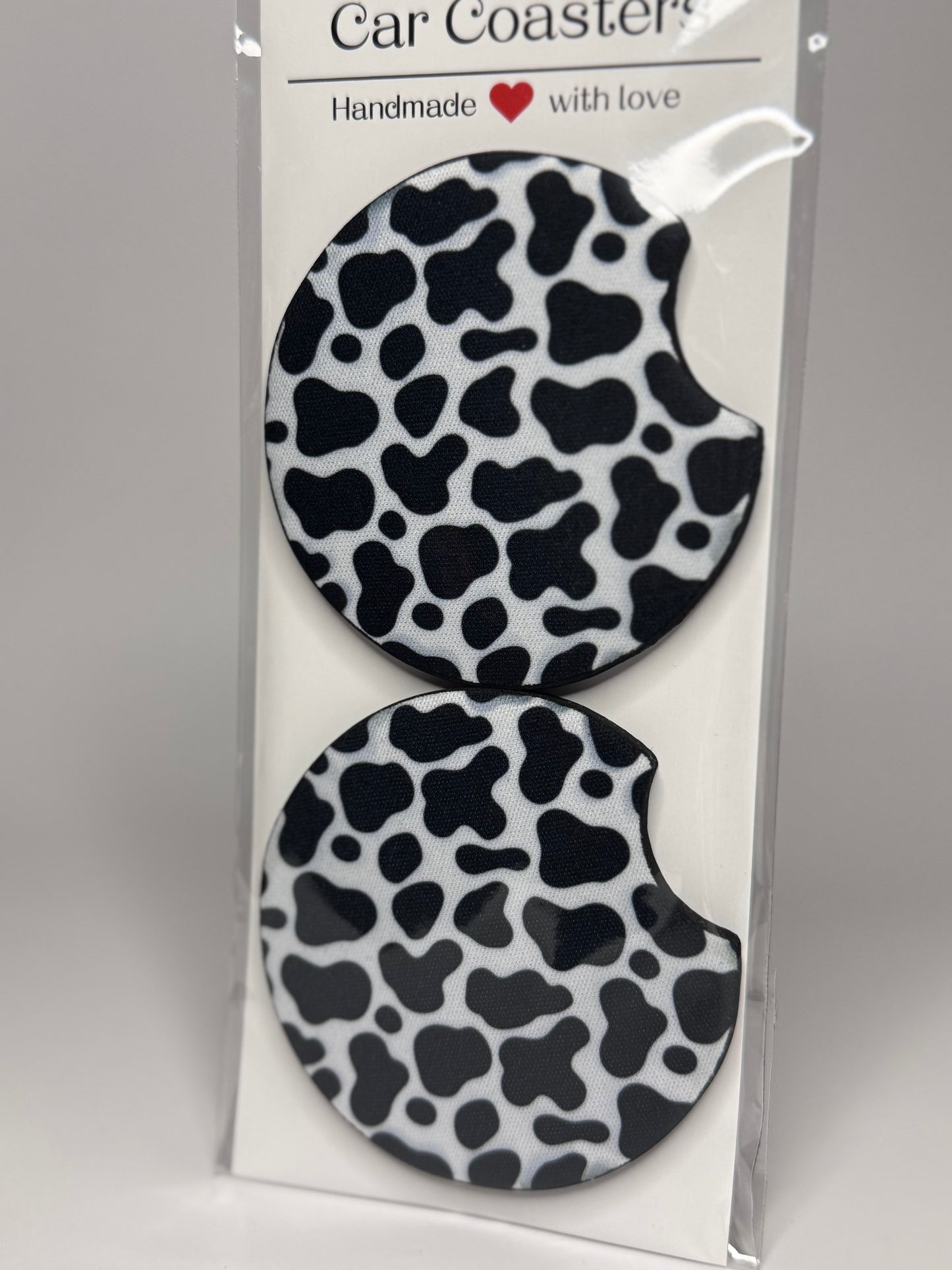 Cow Print Car Coaster Set