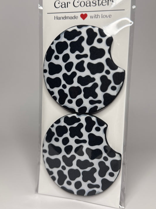 Cow Print Car Coaster Set