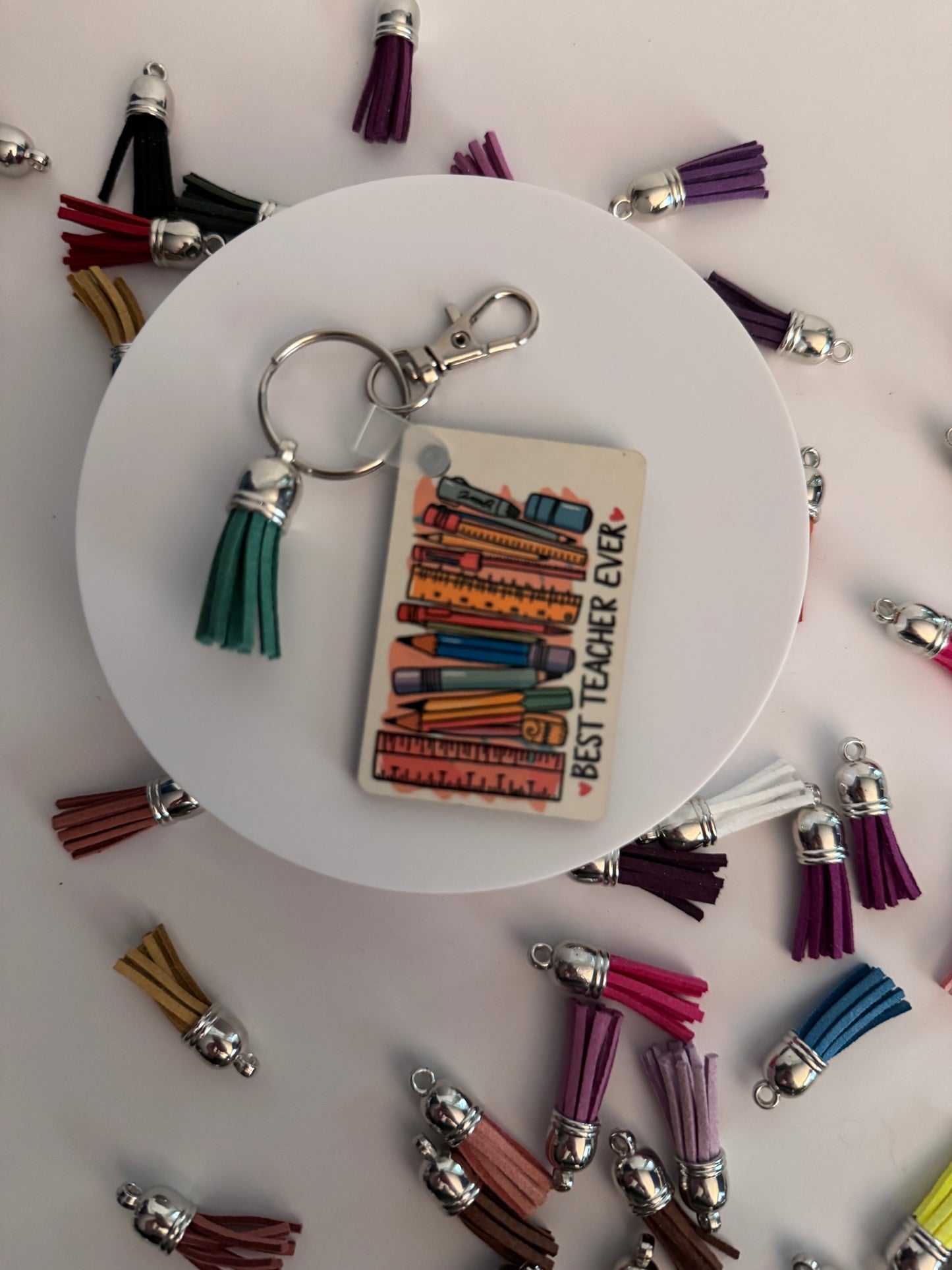 “Best Teacher Ever” Keychain (Rectangle) WITH Tassel