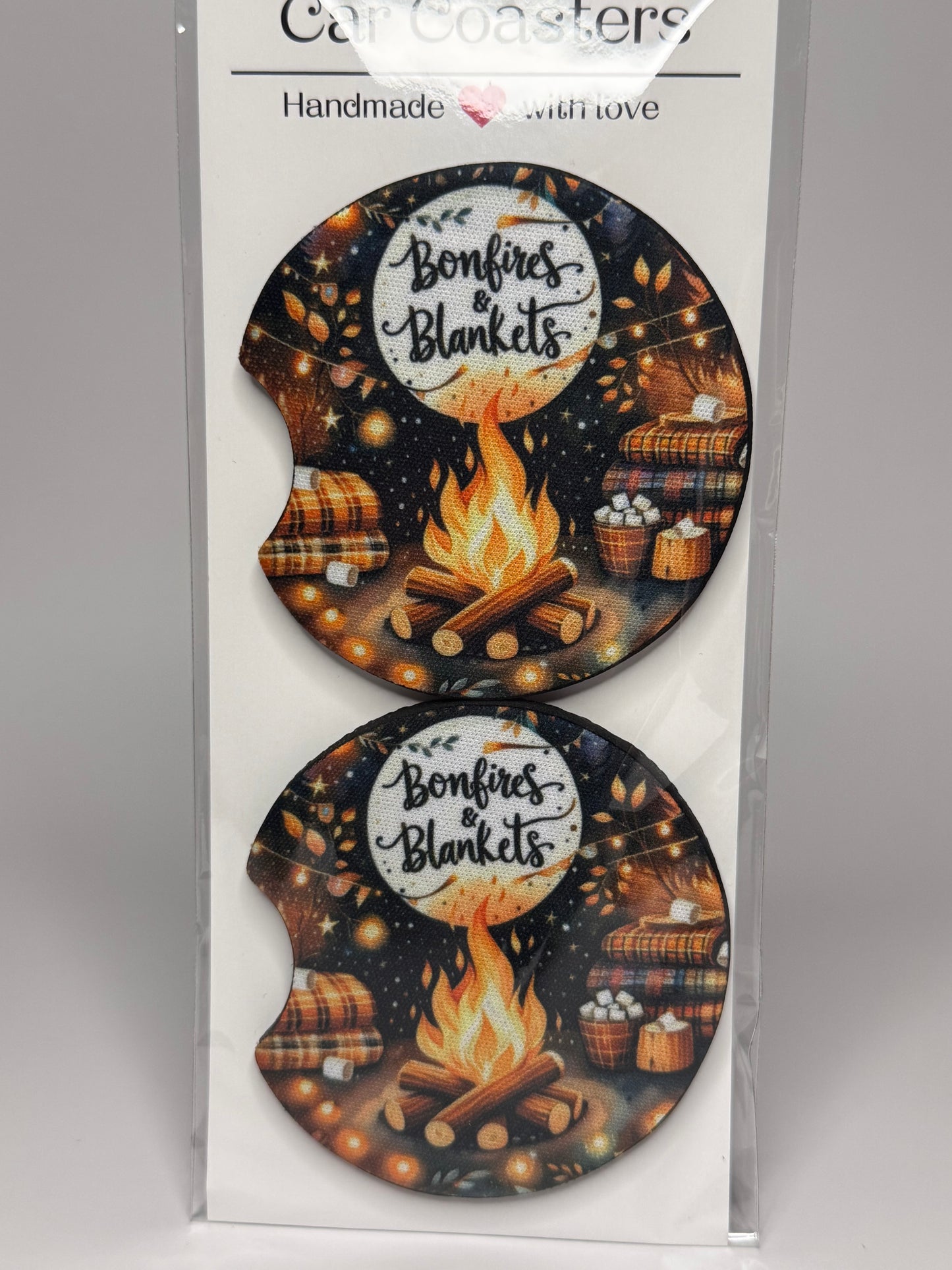 "Bonfires & Blankets" Car Coaster Set