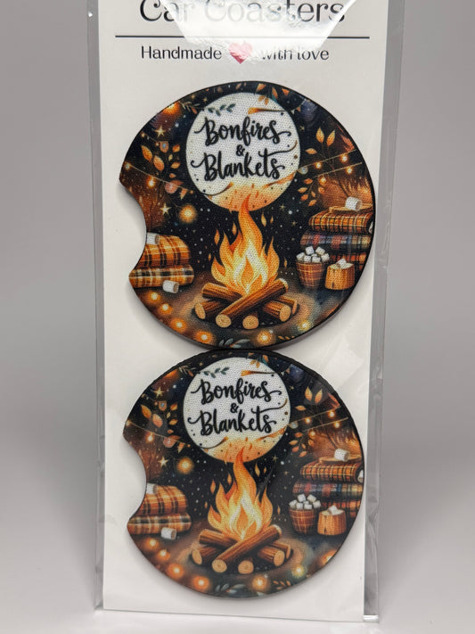 "Bonfires & Blankets" Car Coaster Set