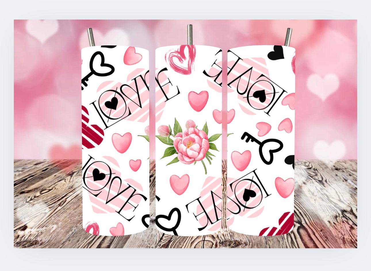 Valentine's Day 20oz Tumbler Rose Design.