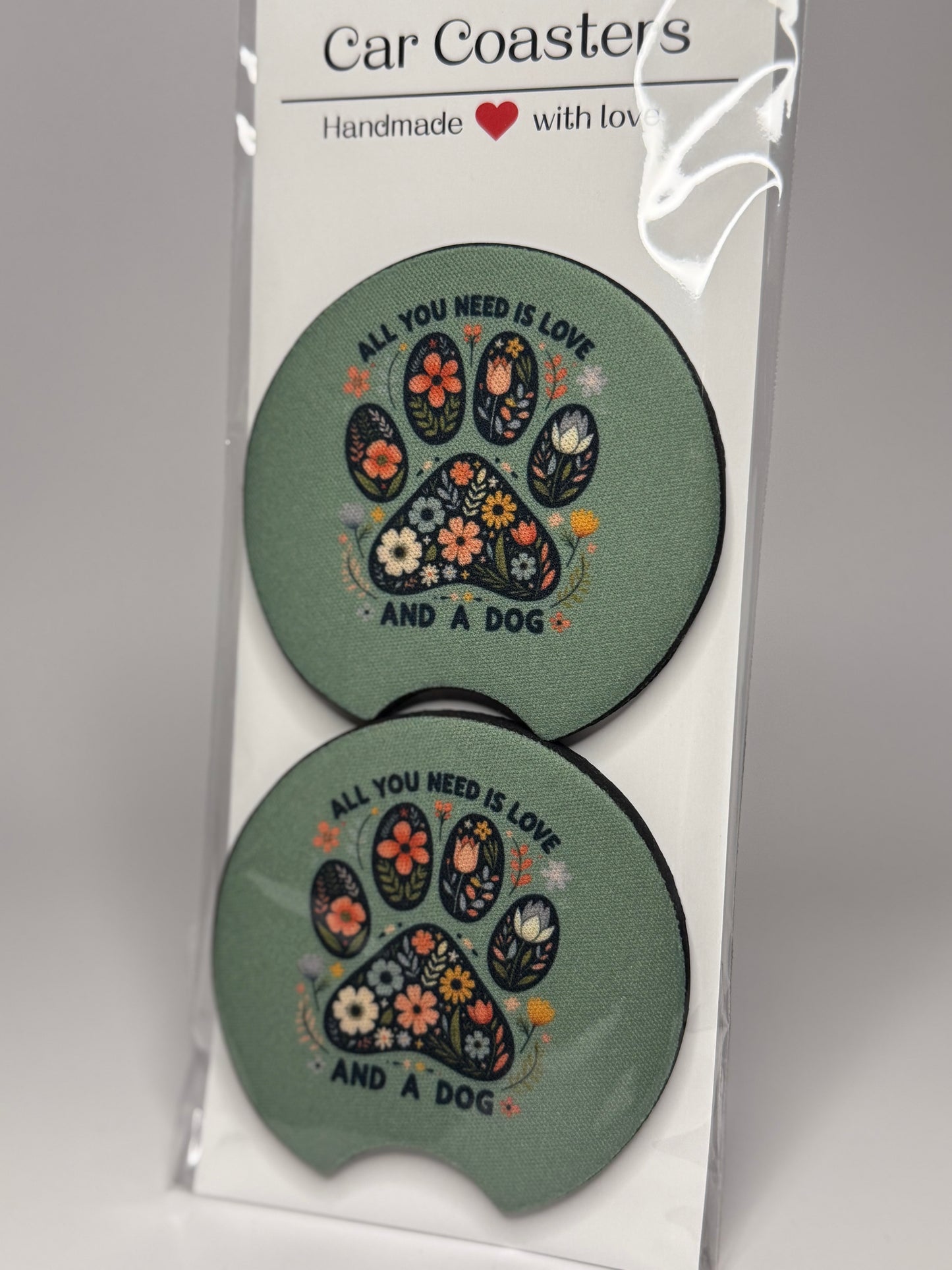 "All You Need Is Love And A Dog" Car Coaster Set