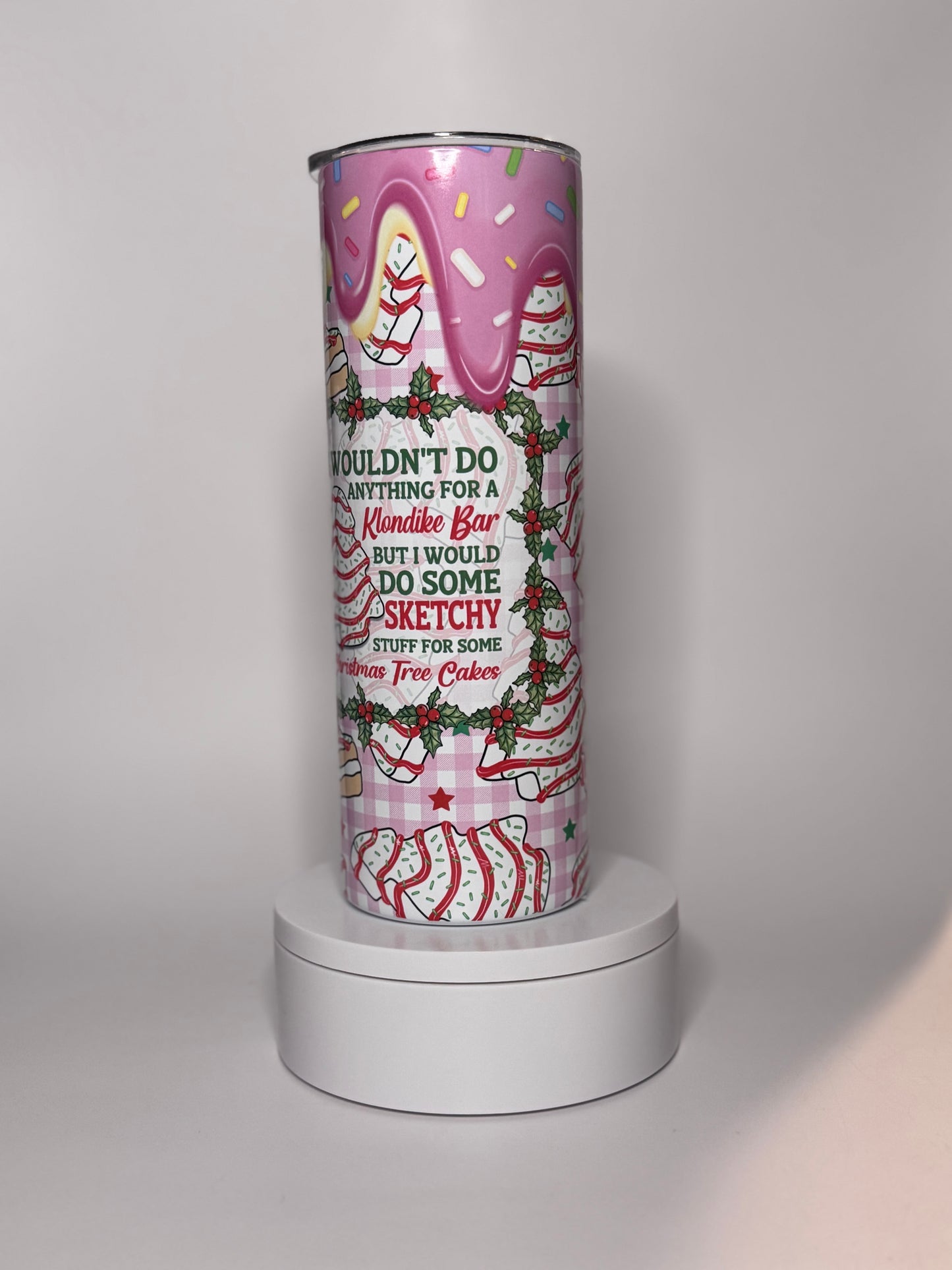 Pink Christmas Tree Cake Tumbler