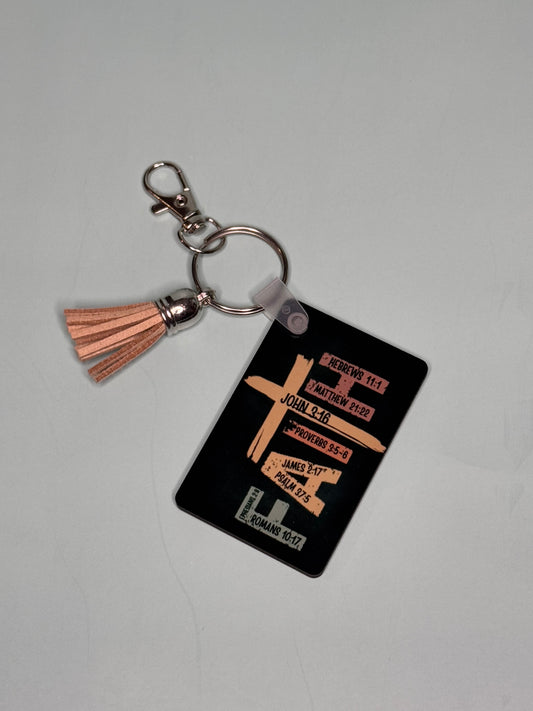 "Faith" Rectangle Keychain with Tassel